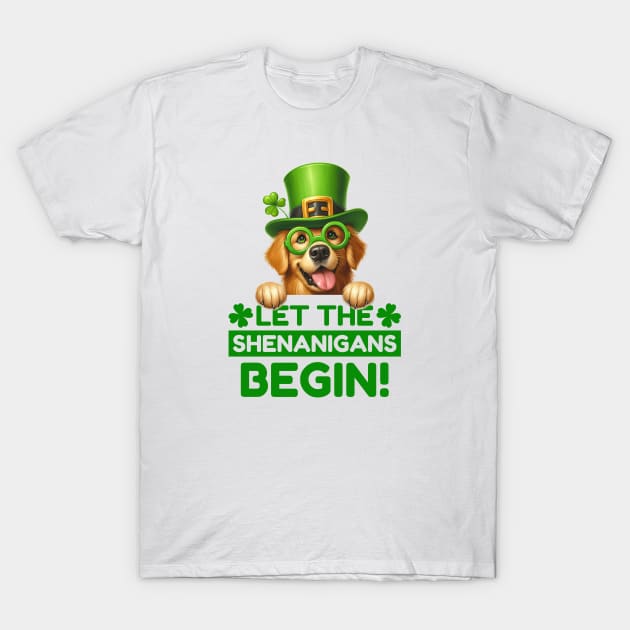 Let the Shenanigans Begin Golden Retriever T-Shirt by Tee Li’s